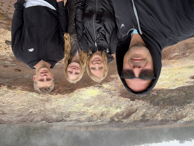 Hunter Bruce with his parents and twin sister on a family trip
