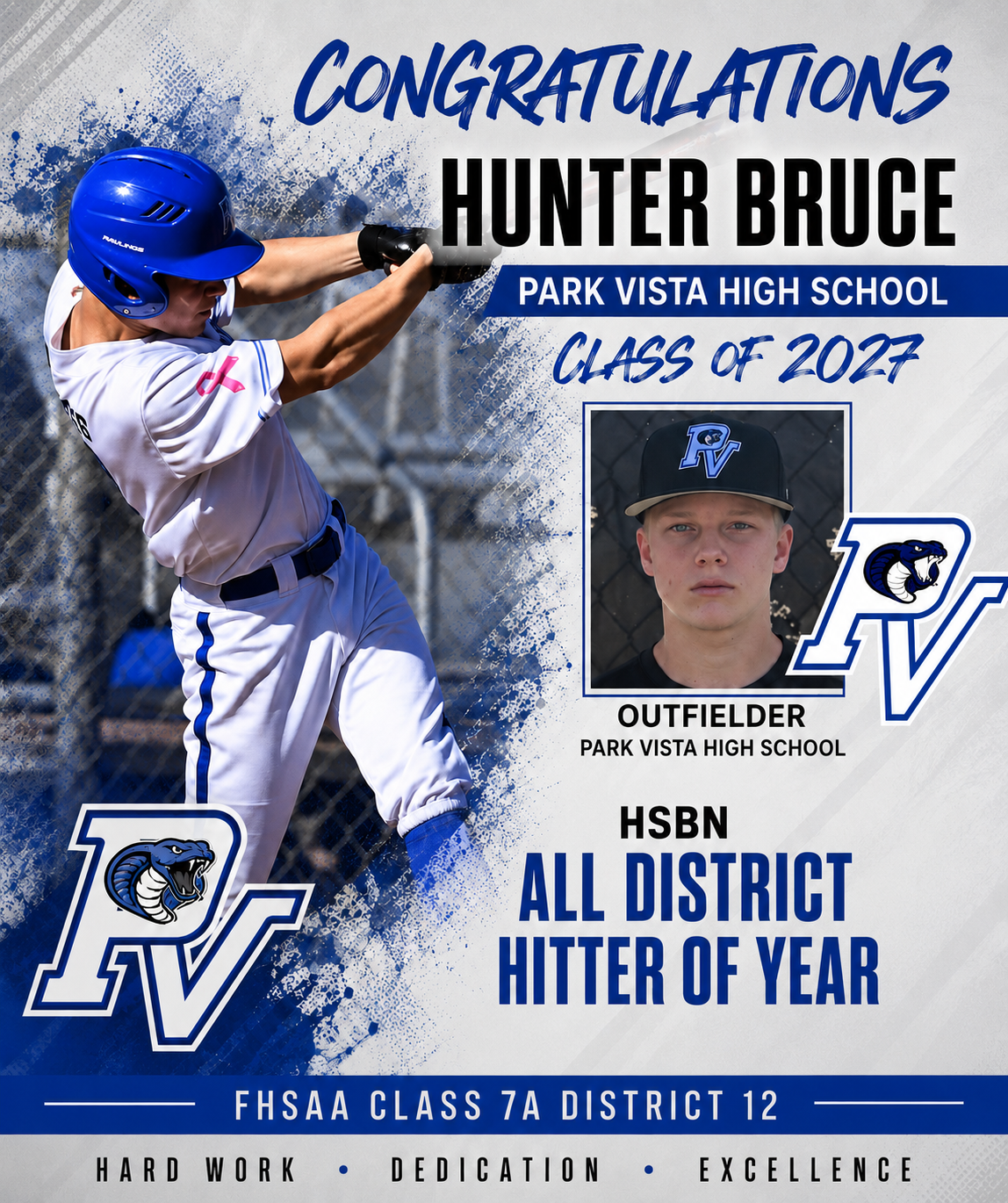 HSBN All-District Hitter of the Year recognition graphic for Hunter Bruce